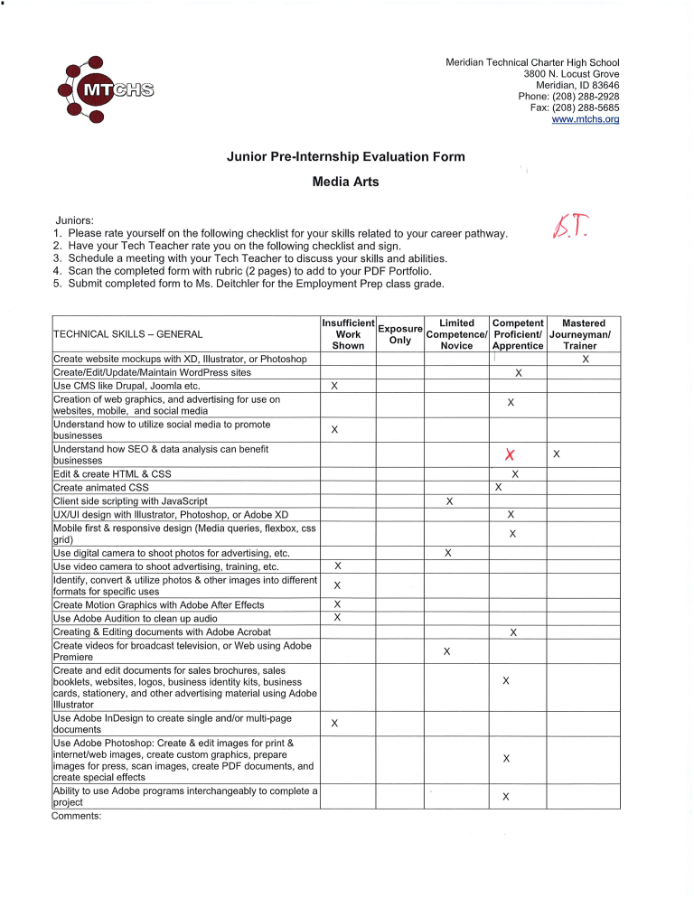 Media Arts Skills Checklist